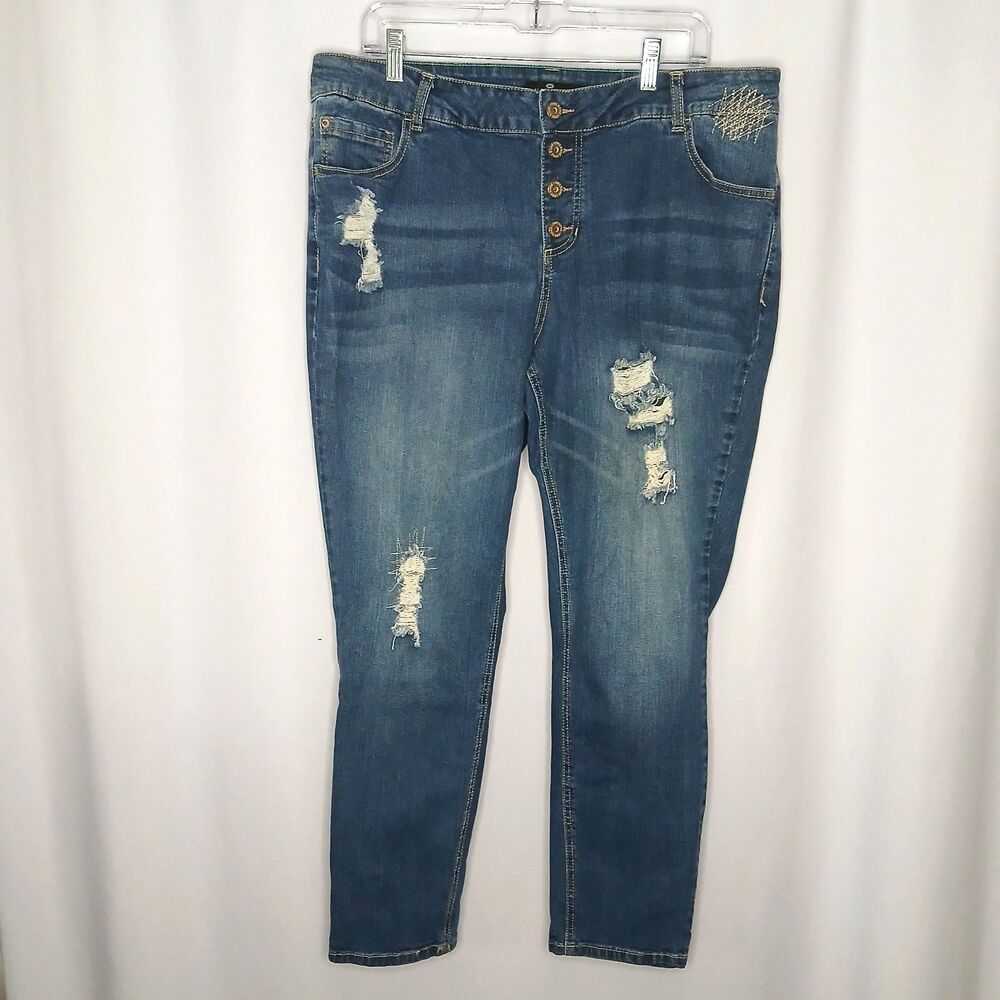one 5 one Button Fly Cropped Jeans Distressed High Rise Denim Pants Womens 20W